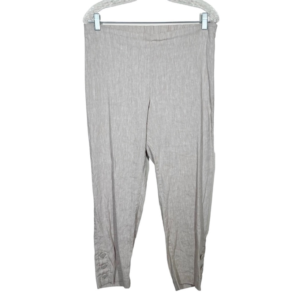 J. Jill Womens Linen Stretch Oatmeal Tan Side Zip Elastic Back Pants Medium